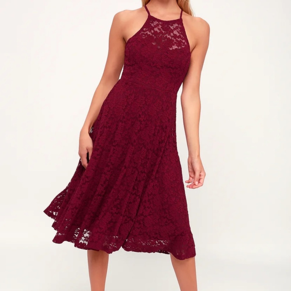 Lulus My Kingdom Burgundy Lace Midi Dress